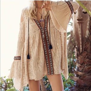 Free People Beige Cold Shoulder Tunic Top